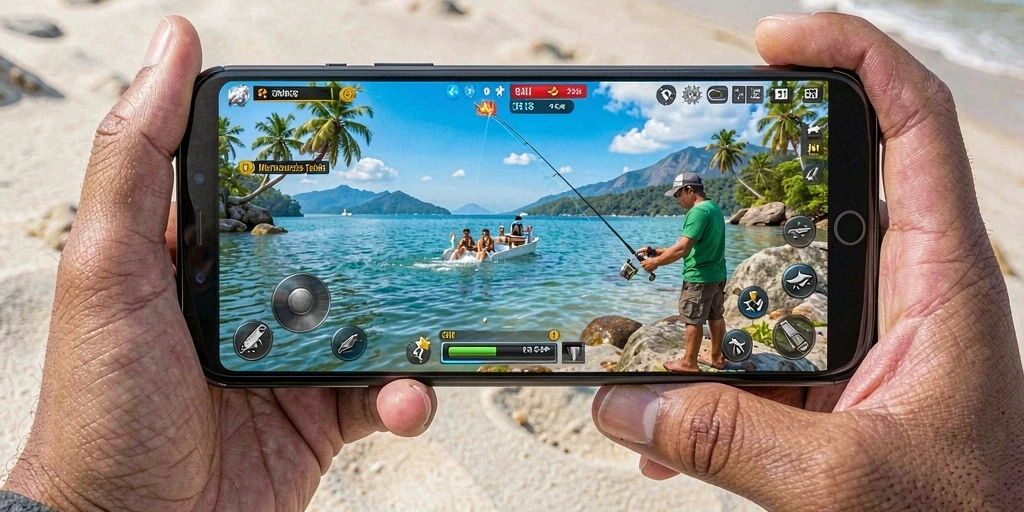 Gameplay memancing seru di dalam <strong>8II</strong> yang menampilkan berbagai ikan.