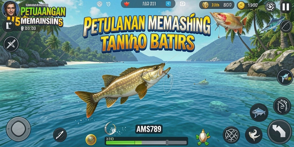 Screenshot utama AMS789 menunjukkan gameplay memancing yang mendebarkan.
