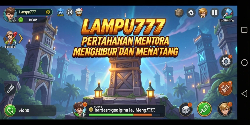 Tangkapan layar gameplay LAMPU777 menampilkan aksi seru menara melawan gelombang musuh.