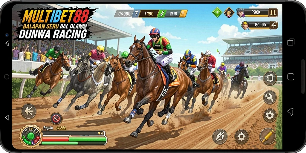 Tampilan gameplay seru di MULTIBET88 dengan mobil balap dan trek menarik.