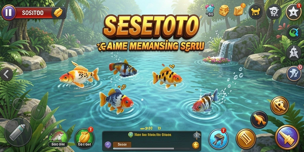 Gameplay seru SESETOTO dengan memancing di lautan yang indah.
